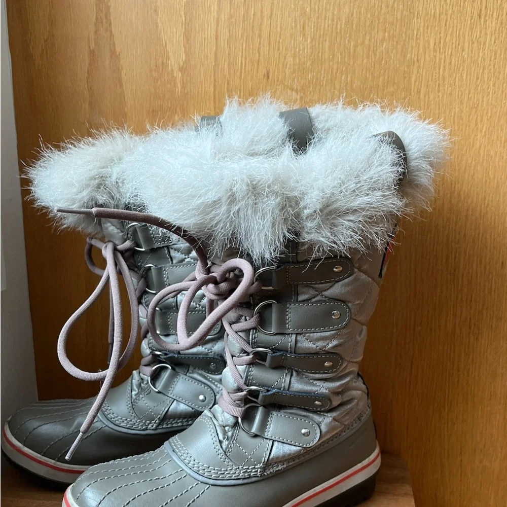 Sorel Light Gray Fur-Trimmed Boots